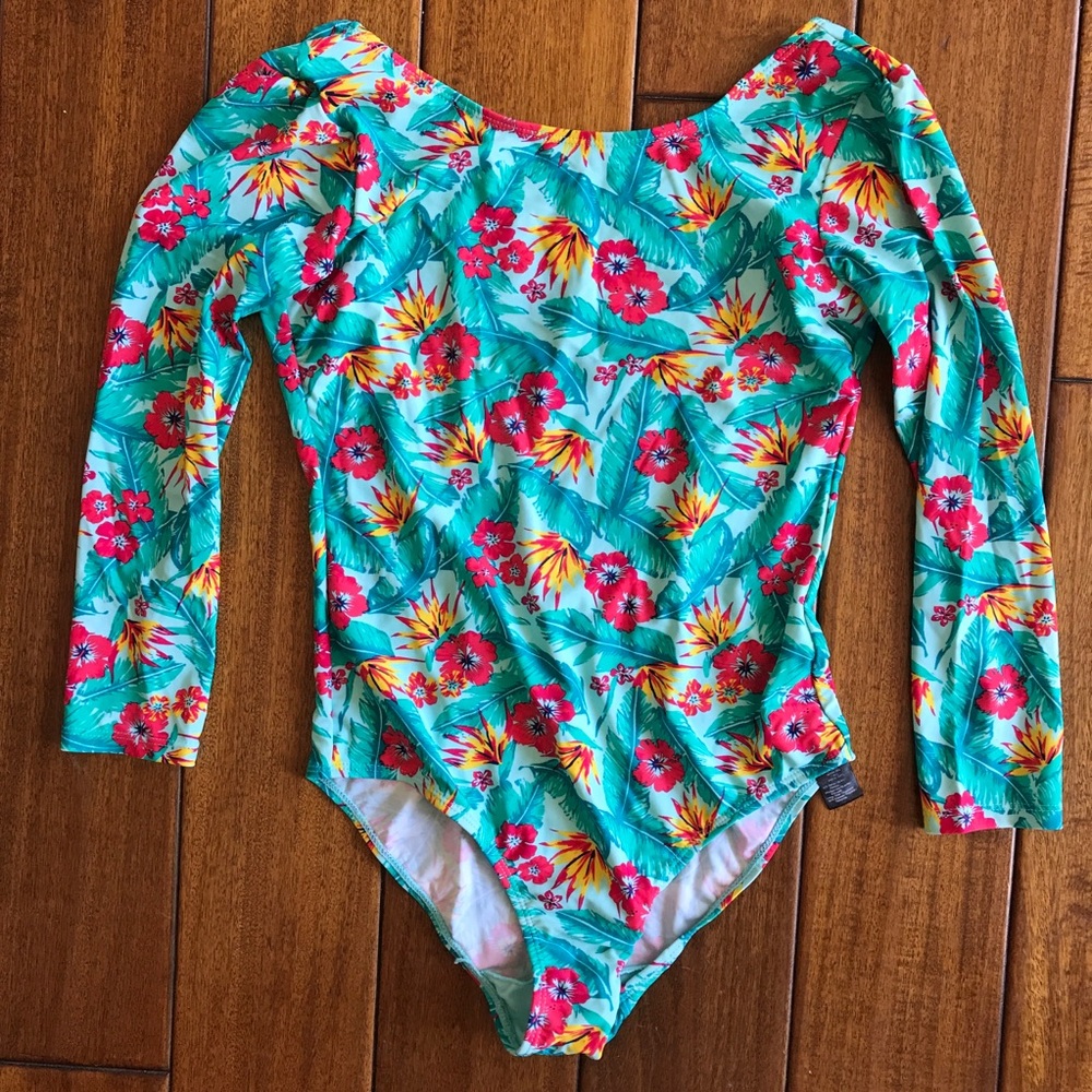 Castro Floral Print Longsleeve Bathing Suit SZ 38
